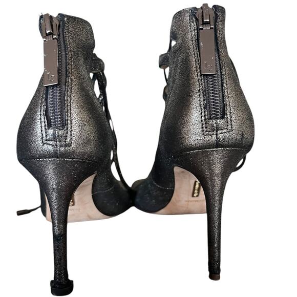 LOUISE ET CIE Caged Sandals Lo-Kacy Leather Silver Metallic Lace Up Zip 7.5 EUC - Picture 6 of 11